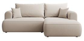 Ecksofa mit Schlaffunktion Ovo mini L-förmig rechts mit Stauraum, cremefarbener Velours, pflegeleicht