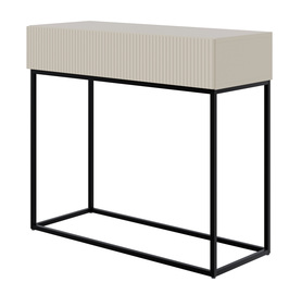 Veldio-Konsole mit gefräster Front und Schublade 90 cm Grau Beige mit schwarzen Beinen
