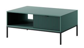 Kaffeetisch Vellore 104x68 cm grün mit geriffelter Front, schwarzen Griffen und Gestell