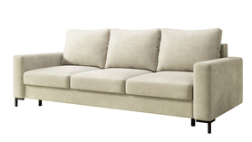 Schlafsofa für drei Personen Mokpeo mit Stauraum, beige, leicht zu reinigender Velours.