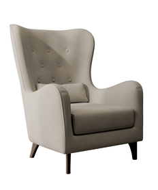 Sessel Calmino in grau-beigem Velvet mit Wenge-Füßen