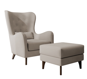 Relaxsessel mit Hocker Calmino hellbeige Velvet Beine Wenge