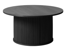 Runder Holztisch Gativel 90 cm mit runder Basis, Lamellen Eiche schwarz