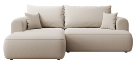 Ecksofa mit Schlaffunktion Ovo mini L-förmig links mit Stauraum in cremigem, leicht zu reinigendem Velours