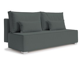 Schlafsofa für drei Personen Balla dunkelgrau aus pflegeleichtem Velours, Beine silber.