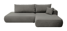Ecksofa mit Schlafunktion Foggi grau L-förmig mit Stauraum in leicht zu reinigendem Gewebe, Rattan, rechtsseitig
