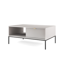 Kaffeetisch Vellore 104x68 cm grau mit geriffelter Front und goldenem Griff