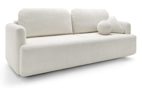 Schlafsofa für drei Personen Lambina mit Stauraum in cremefarbener Boucle