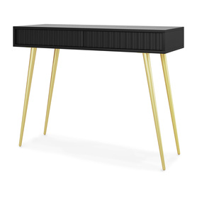 Schminktisch Bello 104 cm schwarz mit goldenen Beinen