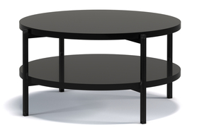 Kaffeetisch Kortala rund 80 cm schwarz glänzend mit Regal