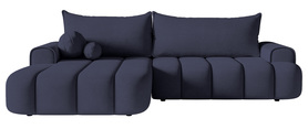 Ecksofa mit Schlaffunktion Dandelino L-förmig links mit Stauraum, marineblaues Velours