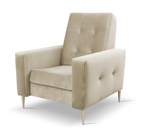Santi Bucket Chair in Light Beige in Hydrophobic Velvet Fabric with Gold Legs