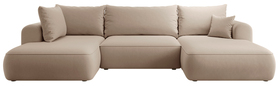 Ecksofa mit Schlaffunktion Ovo U-förmig mit Stauraum beige Velours leicht zu reinigen linksseitig