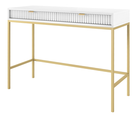 Schminktisch/Schreibtisch Vellore 104 cm weiß mit geriffelten Fronten und goldenem Gestell