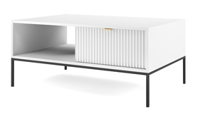 Kaffeetisch Vellore 104x68 cm weiß mit geriffelter Front und goldenem Griff