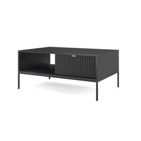 Couchtisch Vellore 104x68 cm schwarz mit geriffelter Front und goldener Griff