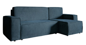 Ecksofa mit Schlaffunktion Copertino L-förmig mit Stauraum, universell, marineblauer Cordstoff