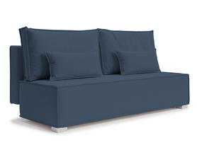 Schlafsofa für drei Personen Balla in Marineblau aus pflegeleichtem Velours mit silbernen Beinen