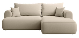 Ecksofa mit Schlaffunktion Ovo mini L-förmig rechts mit Stauraum in hellbeigem, leicht zu reinigendem Velours