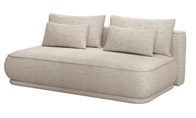 Schlafsofa für drei Personen Leanno mit Stauraum in hellbeigem hydrophobem Chenille