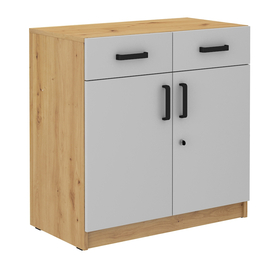 Zwei-türige Kommode Stundly mit Schubladen 80 cm Artisan-Eiche/Grau