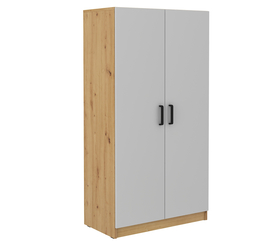Zweiflügiger Schrank Stundly mit acht Regalen 80 cm Eiche Artisan/Grau