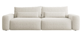 Ausziehbare dreisitzige Carnos-Couch in cremefarbenem Chenille mit schwarzen Beinen.