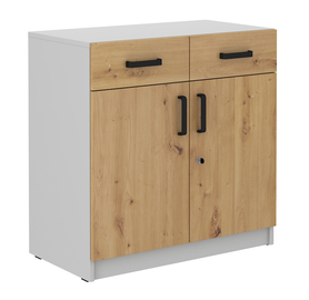Zweiflügelige Kommode Stundly mit Schubladen 80 cm Grau/Artisan-Eiche