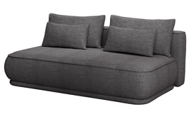 Schlafsofa für drei Personen Leanno mit Stauraum in dunkelgrauem, hydrophobem Chenille.