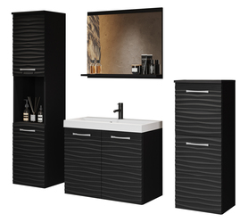 Badezimmermöbelset Gripticials Schwarz / Schwarzgrau mit gewellter Front