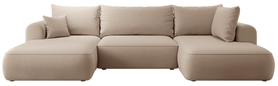 Ecksofa mit Schlaffunktion Ovo U-förmig mit Stauraum beige Samt pflegeleicht rechtsseitig