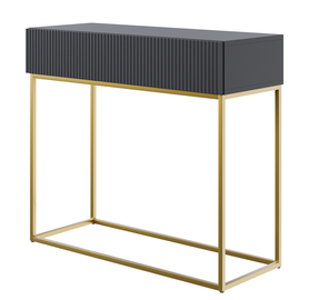 Veldio-Konsole mit gefräster Front und 90 cm Schublade Schwarz mit goldenen Beinen