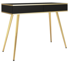 Glinte Schminktisch mit zwei Schubladen 102 cm schwarz mit goldenen Beinen