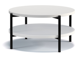Kaffeetisch Kortala rund 80 cm weiß matt mit Ablage