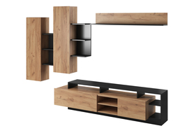 Hirvli Wohnwand Eiche Craft gold/antrazit