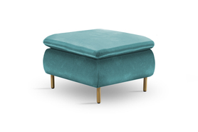 Gennario Puff 69x69 cm auf goldenen Beinen, blauer Velours, pflegeleicht