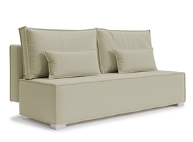 Schlafsofa für drei Personen Balla beige aus pflegeleichtem Velours mit silbernen Beinen