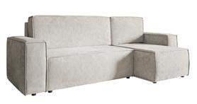 Ecksofa mit Schlaffunktion Copertino L-förmig mit Stauraum, universell, sandfarbener Cordstoff