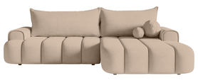 Ecksofa mit Schlaffunktion Dandelino L-förmig rechts mit Stauraum beige Velvet